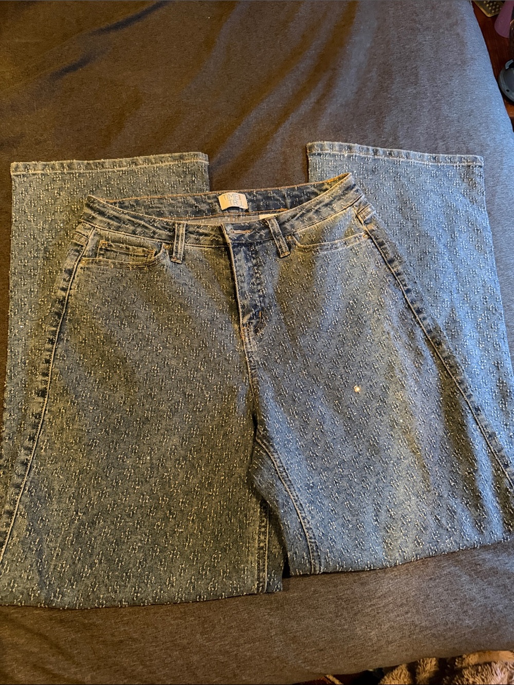 Time and Tru Blue Wide-Leg Sparkly High-Rise Jeans